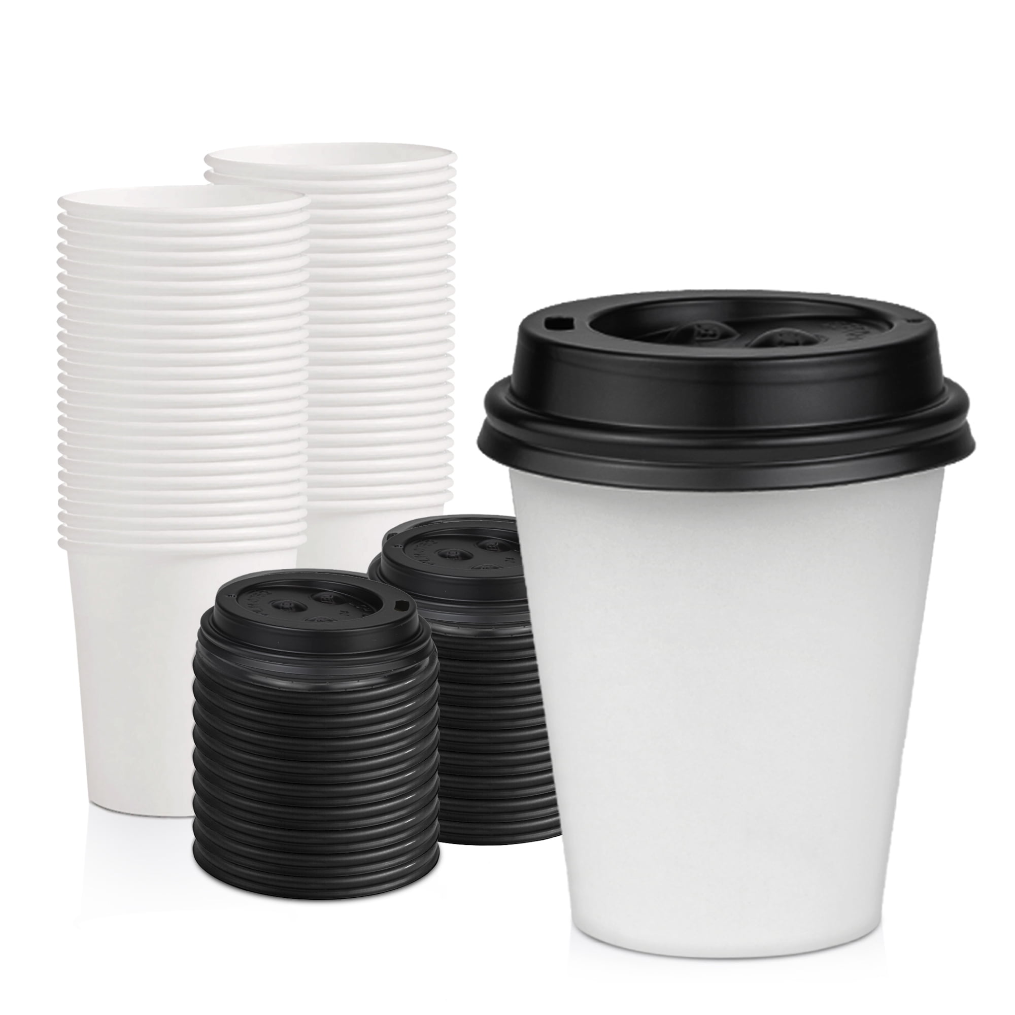 100 Pack] 6 Oz Disposable White Paper Cups with Black Lids -On the Go Hot  and Cold Beverage All-Purpose Sampling Portion Cup for Coffee, Espresso,  Cortado, Latte, Cappuccino and Tea, Food Grade