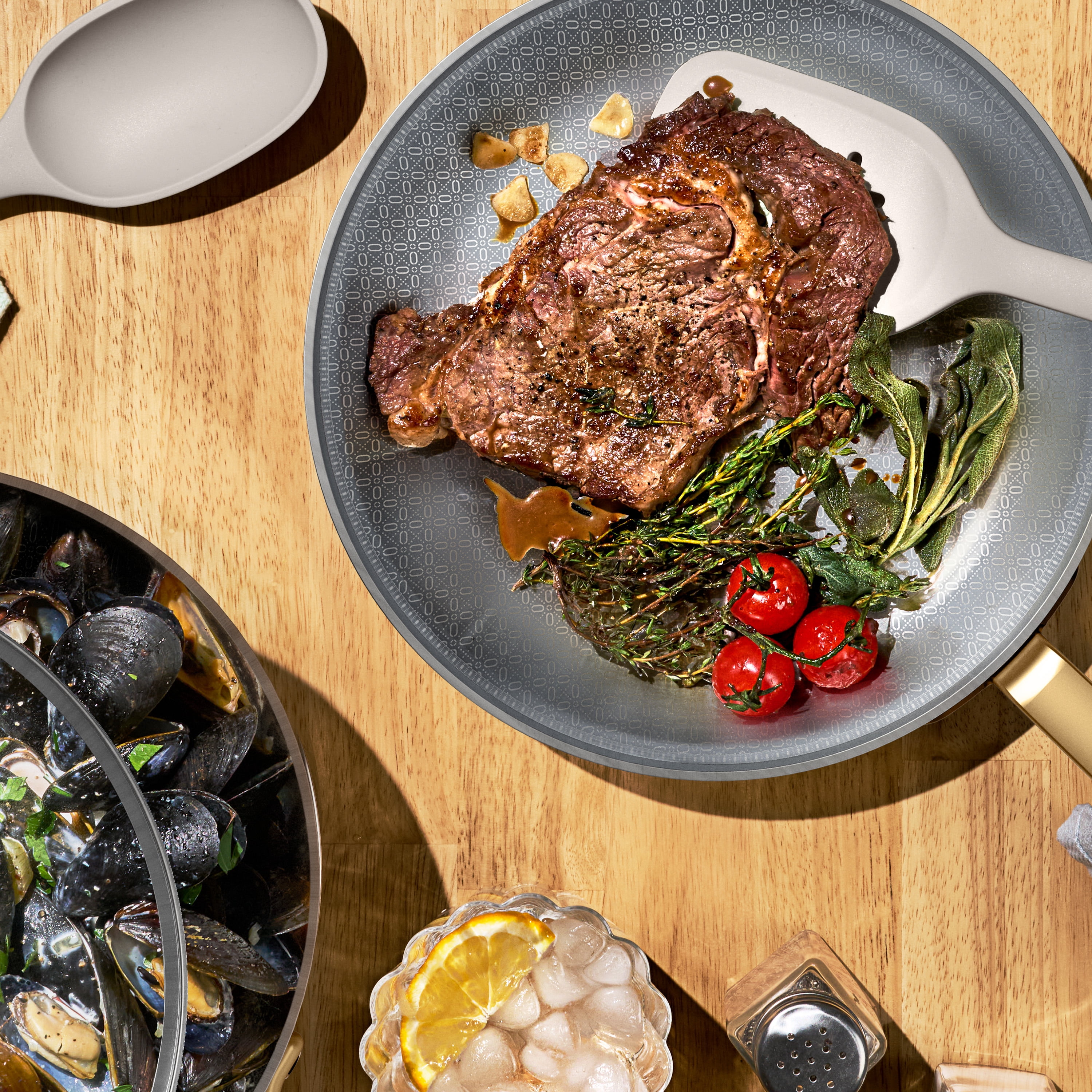 Beautiful 10" Hybrid Tri-Ply Stainless Ceramic Nonstick Fry Pan with Lid by Drew Barrymore