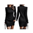 thumbnail image 5 of Seyurigaoka Women Knit Bodycon Short Dress Long Sleeve Crew Neck Solid Slim Fit Mini Dress for Casual Daily, 5 of 6