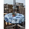 thumbnail image 2 of Outdoor Tablecloth with Umbrella Hole for Patio/Picnic/Party/Camping, Navy Blue Flowers Waterproof Table Cloth Round Cover Washable, Sky Blue Summer Rustic Wood Grain (Dia 60"), 2 of 9