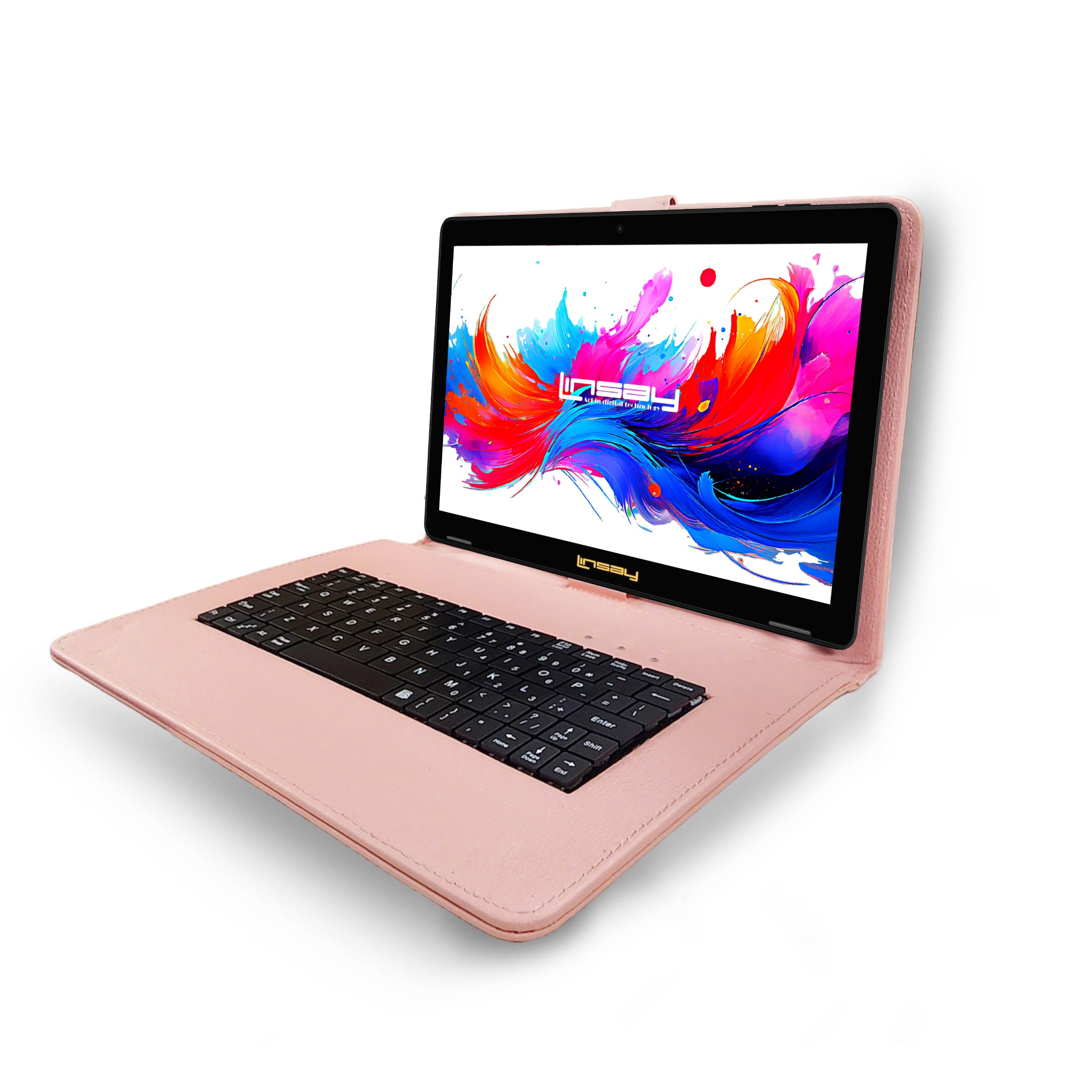 LINSAY 10.1"Octa Core 256GB Storage Android 15 Tablet with Pink Style Keyboard