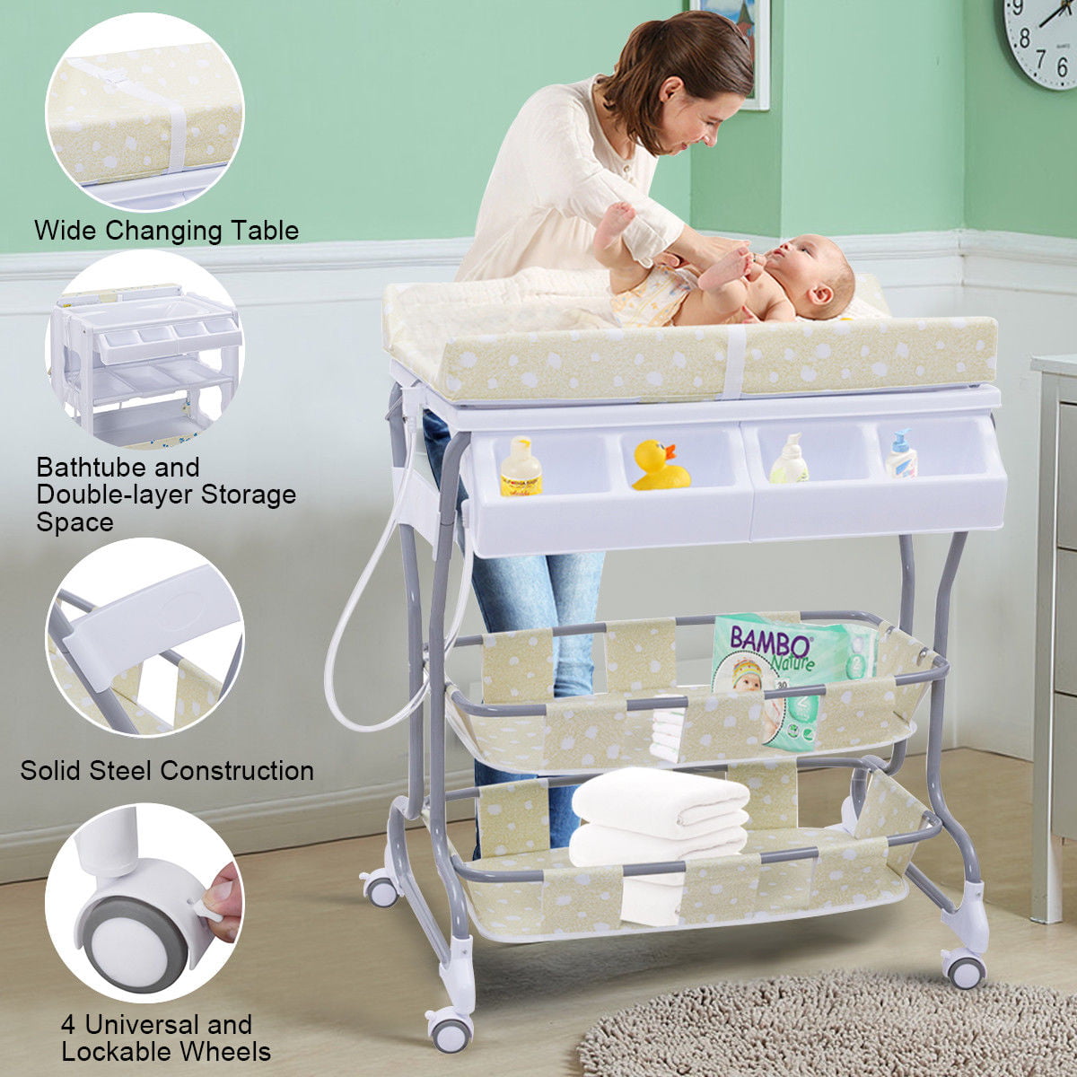 23 lbs Baby Bath Chang Diaper Table Diaper Storage Station Nursery Desk Table US 