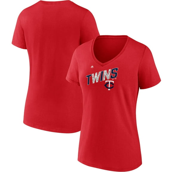 Women's Majestic Red Minnesota Twins Second Wind V-Neck T-Shirt