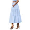 thumbnail image 3 of Women'S Casual Smock Layered Tiered Skirt High Waisted A Line Flowy Long Skirts with Pockets Light Blue S, 3 of 8