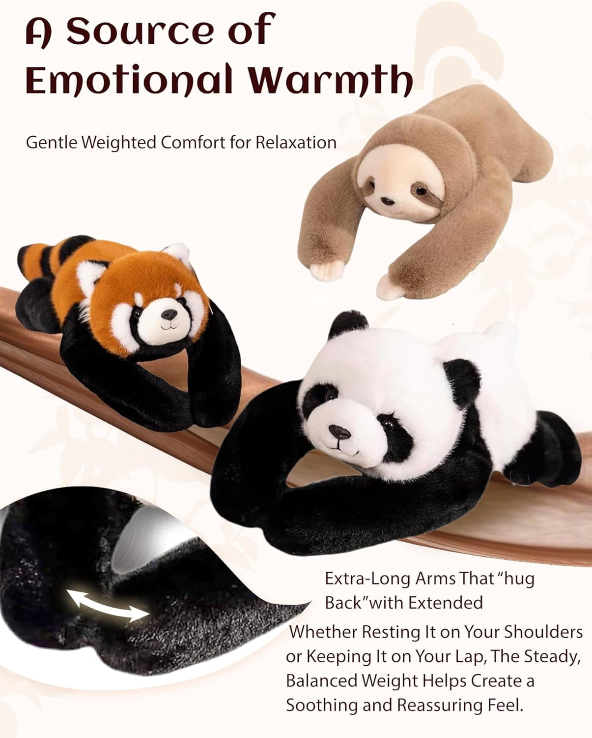 Weighted Stuffed Animal – Panda, Sloth, Bear, Koala, Raccoon & Dinosaur Plushie with Extra-Long Hugging Arms, Soft Huggable Stuffed Animal for Comfort (Panda, 25.6")