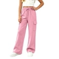 thumbnail image 3 of UDAUDU Girls Sweatpants Preppy Kids Cargo Pants Wide Leg Baggy Sweat Pants Teen Joggers School Athletic Casual Trousers with Pockets, 3 of 10