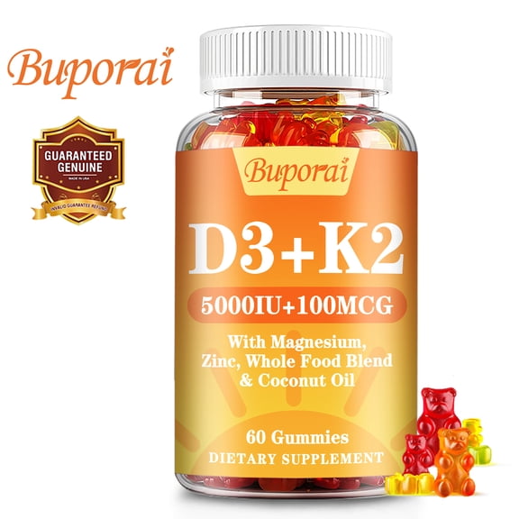 Vitamin D3 & K2 Gummies - with 125mcg (5000IU) D3 - Promotes Bone and Joint Health, Immune Support - 120 Gummies