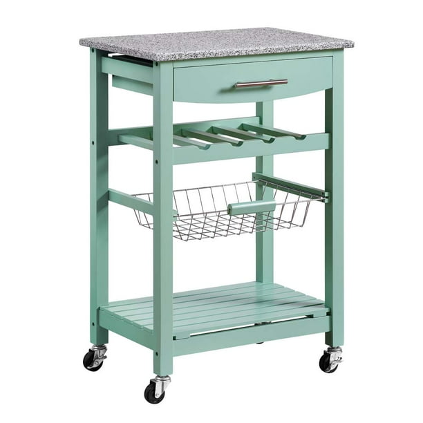 Linon Roger Wood Kitchen Cart Island, 33.8" Tall, Green Finish with