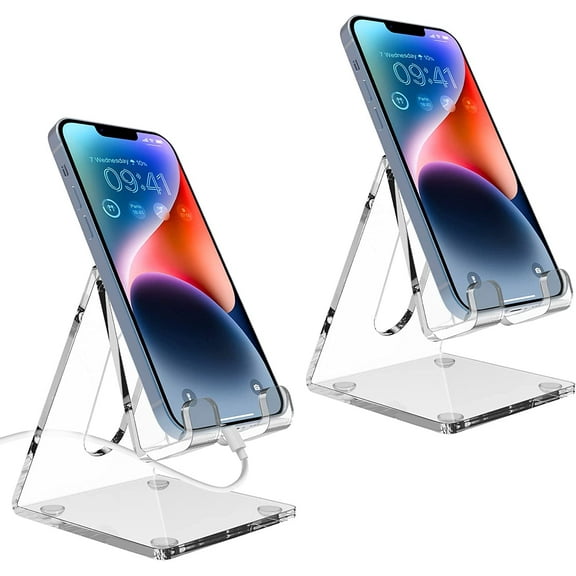 HULPPRE 2Pack Acrylic Cell Phone Stand for Desk, Portable Phone Holder, Anti-Slip,Compatible with iPhone 14 13 12 11 Pro XS Max XR 8 7 6S Plus,Samsung S20  Note10,iPad,Tablet