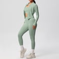 thumbnail image 4 of KHONTS Women 3 Piece Workout Sets High Waist Seamless Leggings Crop Tops Jacket Gym Yoga Outfit Stretchy Sports Bra Set Light Green L, 4 of 4