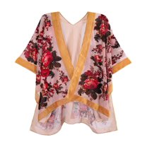 WeHello-Women's Coverups Burnt-out Velvet Cardigan Casual Outfit Long Cover Up Velvet Kimono（JYPF-45）