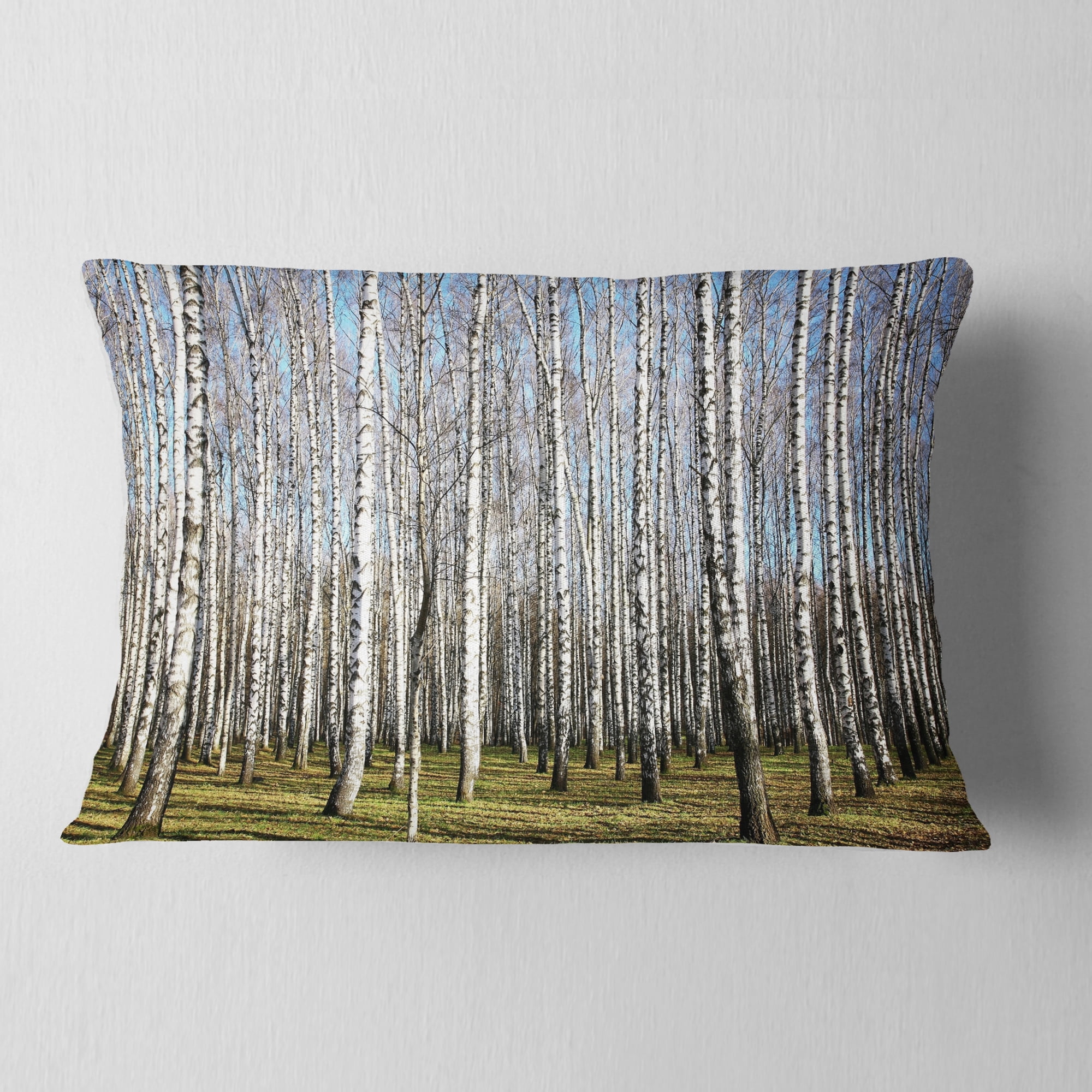 Designart Sunny November Day in Birch Grow - Modern Forest Throw Pillow - 12x20