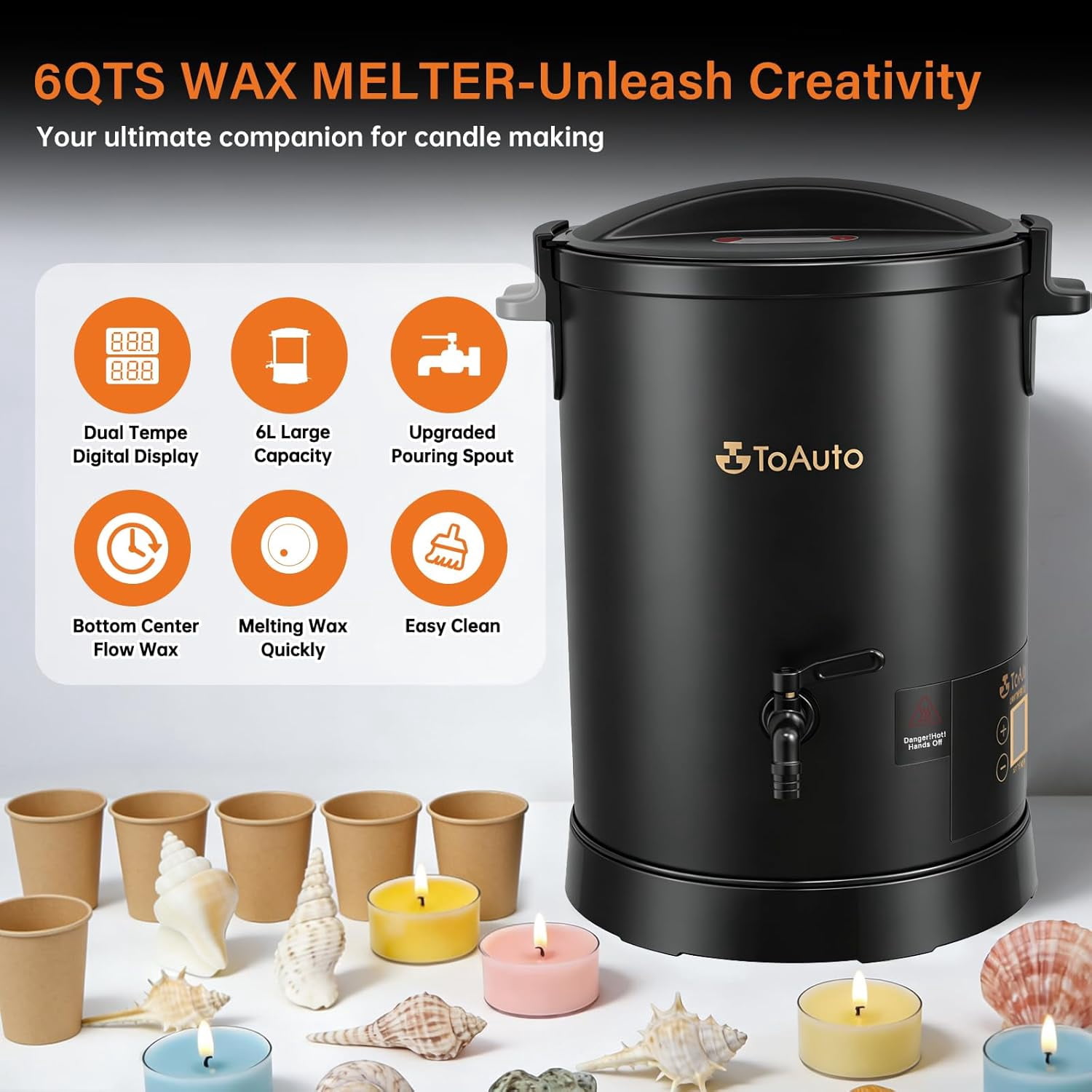 6L Digital Wax Melter for Candle Making Business Electric Melting Pot with Heating Core Spout Temperature Control 60–100℃