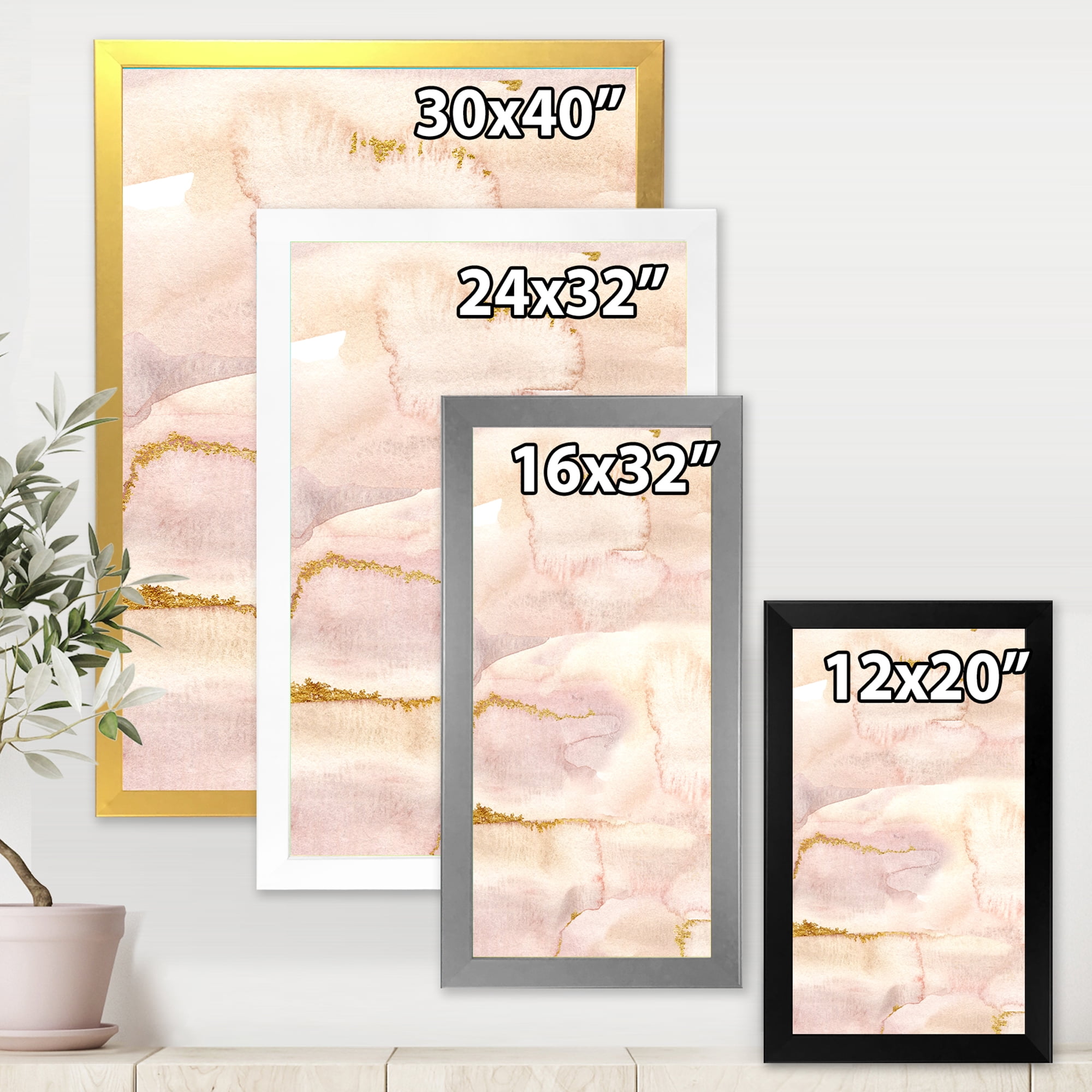 Designart 'Pastel Abstract With Beige Pink and Yelllow Spots' Modern Framed Art Print