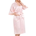 thumbnail image 3 of Defitshape Women's Satin Kimono Robe Short Sleeve V Neck Bath Robe with Pockets for Bridesmaid Wedding Party Silk Pure Dressing Gown Belted Tie Up Lightweight Light Pink 3X-Large, 3 of 5
