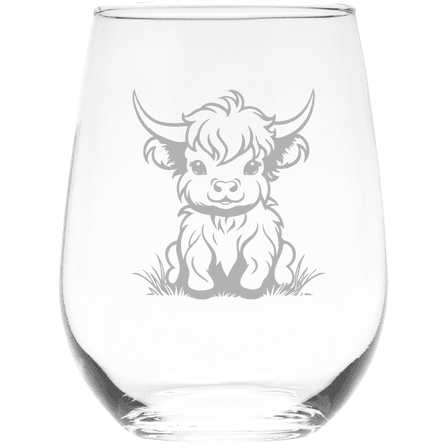C&M Personal Gifts 17 oz Highland Cow Stemless Wine Glass