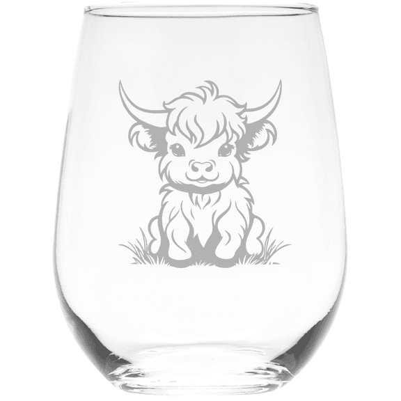 C&M Personal Gifts 17 oz Highland Cow Stemless Wine Glass