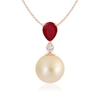 ANGARA Golden South Sea Cultured Pearl & Pear Ruby Drop Pendant in 14K Rose Gold for Women | June Birthstone, Birthday, Anniversary, Jewelry Gift for Women | Pearl Necklace