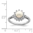 thumbnail image 2 of 925 Sterling Silver Polished Rhodium Plated Cubic Zirconia and Freshwater Cultured Pearl Ring Size 7 2mm Wide Ring for W, 2 of 2