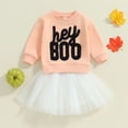 thumbnail image 2 of Toddler Baby Girl Halloween Outfit Hey Boo Embroidered Sweatshirt Tulle Tutu Skirt Set Kids Fall Winter Halloween Clothes, 2 of 8