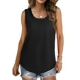 thumbnail image 4 of MOSHU Ribbed Trim Tank Tops for Women Flowy Round Neck Women Shirts Loose Fit Sleeveless Summer Tops, 4 of 12