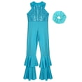thumbnail image 3 of Doomiva Kids Girls Sequins Sleeveless Unitard Jumpsuit Full Body Bodysuit Biketard with Hair Band Set Performance Outfit Blue 8, 3 of 6
