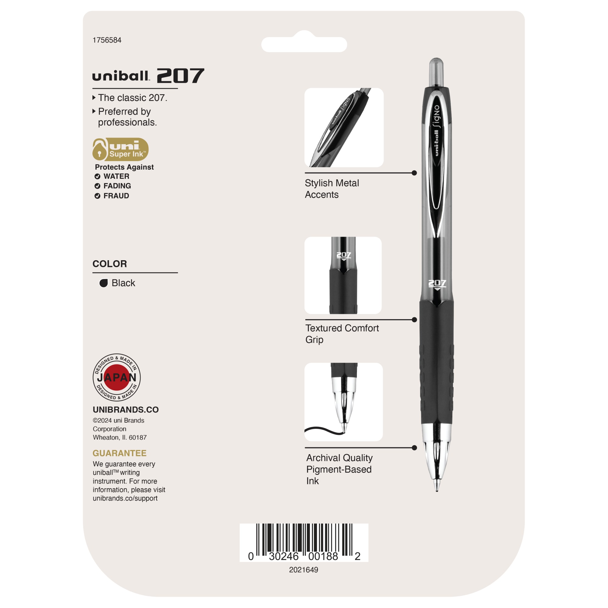 uniball™ 207 Retractable Gel Pens, Medium Point (0.7mm), Black, 8 Pack