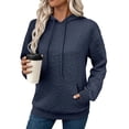 thumbnail image 2 of Sudadera con Capucha para Mujer, Informal, de Larga, con Cordón Ajustable, de Jacquard, Estilo Pulóver, Ropa Holgada. Azul Marino L, 2 of 7