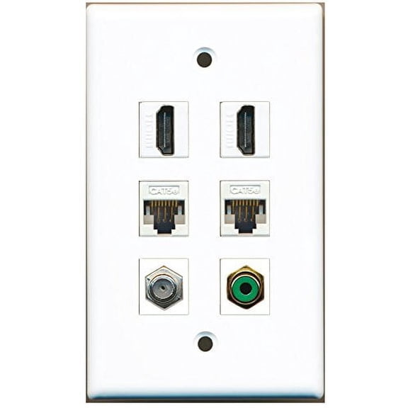 RiteAV - 2 HDMI 1 Port RCA Green 1 Port Coax Cable TV- F-Type 2 Port Cat5e Ethernet White Wall Plate