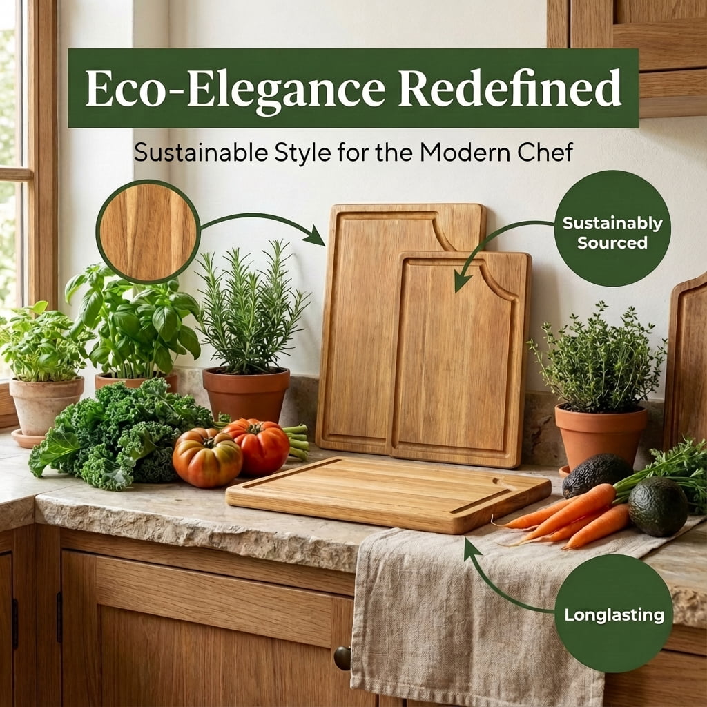 3-Piece Wooden Cutting Board Set with Juice Grooves, Mango Wood Chopping Boards for Kitchen Prep and Charcuterie Serving, Eco Friendly Multi Size Cutting Boards with Built-in Handles (Natural)