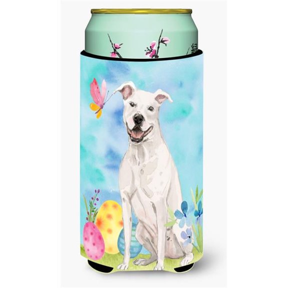 White Staffie Bull Terrier Easter Tall Boy Beverage Insulator Hugger