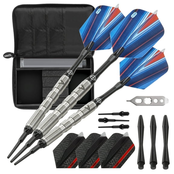Viper Sidewinder Tungsten Soft Tip Darts Ringed Barrel 18 Grams and Casemaster Select Blue Nylon Dart Case