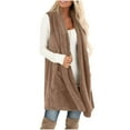 thumbnail image 4 of BLTIBY Womens Sleeveless Sherpa Vest with Pockets Winter Solid Colour Long Open Front Fleece Cardigan Sweater Fuzzy Jacket Coat Khaki L, 4 of 7