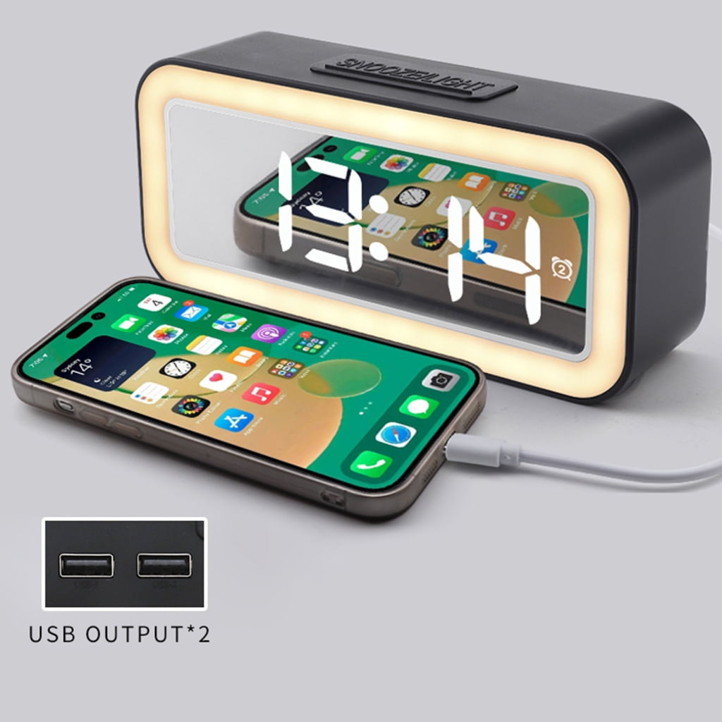 Multifunction Table Digital Clock with Brightness 2 Alarms LED Display Calendar 12/24Hour Modes USB Charging