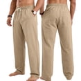thumbnail image 2 of IhhxPro Men's Linen Outdoor Cargo Pants with Elastic Waist, Drawstring Casual Straight Leg Trousers, Relaxed Fit, Lightweight Summer Travel Hiking Style S-3XL, 2 of 9