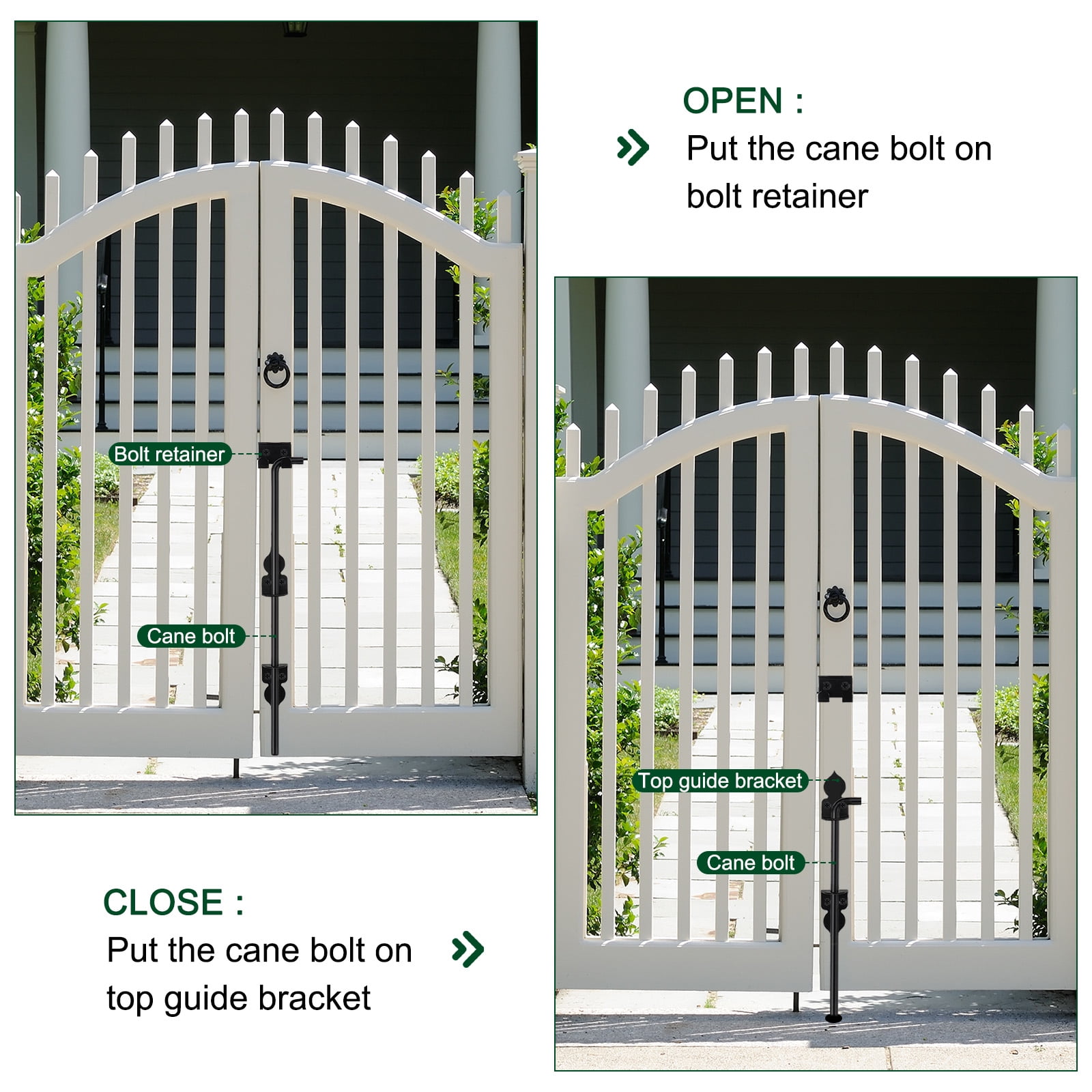 Uxcell 18" Cane Bolt Gate Drop Rod for Wood Fence, Iron Gate Hardware Ground Latch for Wooden Fence and Holding Door