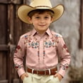 thumbnail image 2 of FINALGANG Boys Western Cowboy Shirt Kids Long Sleeve Shirts Printed Regular Fit Dress Shirt Boys' Button Down Shirts Western Festival Party Tops 10-11 Years, 2 of 4
