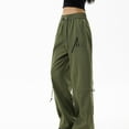 thumbnail image 4 of QQAMB Women Cargo Pants Baggy High Waist Loose Wide Leg Solid Color Casual Trousers with Pockets Army Green M, 4 of 4