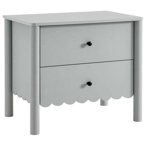 Emmeline Scalloped 2-Drawer Nightstand in Light Gray