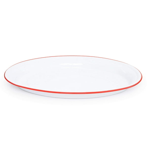 Crow Canyon Home Enamelware Oval Platter, 17.5 inch, Vintage White/Red