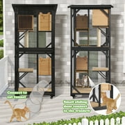 Magic Union Catio Outdoor Cat Enclosure, 4 Tiers Cat House with Waterproof Roof, Indoor Cat Cage with Wheels and Removable Floor, Large Outside Wood Cattio Kitty with Resting Box(Black)