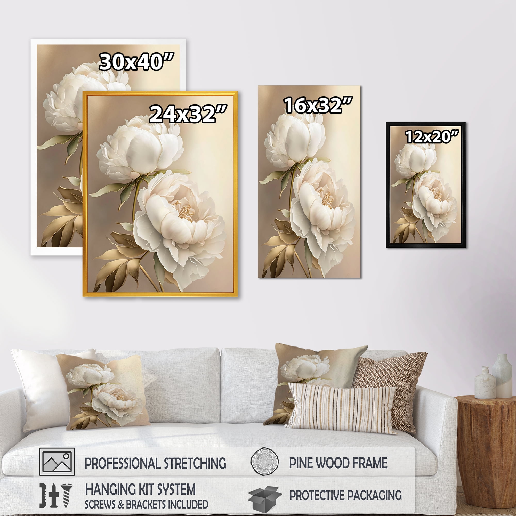 Designart Peony Flower II Canvas Wall Art