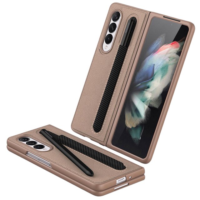 Funda De Teléfono Compatible Con Samsung Galaxy Z Fold 3 5G Funda Con Portalápices Funda Trasera De Cuero Antideslizante A Prueba De Golpes Yuarrent EL016488-04