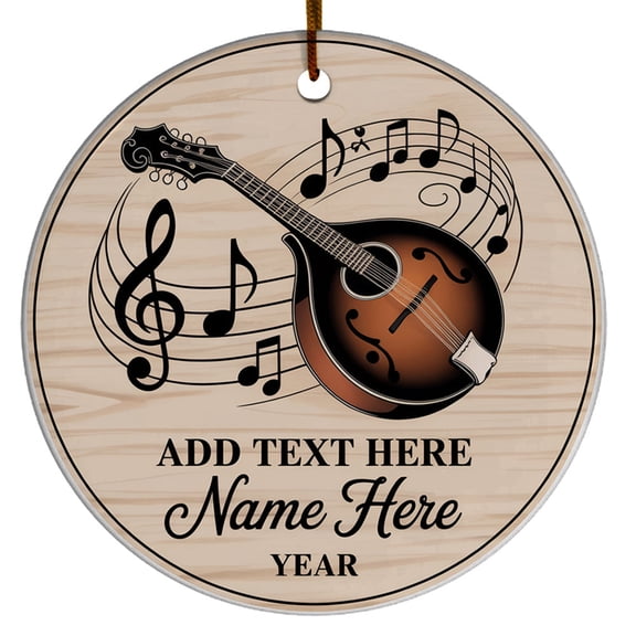 Mandolin Christmas Hanging Ornament, Mandolin Instrument Christmas Ornaments, Customized Text Year & Name Mandolin Players Christmas Ornament Gifts for Mandolinists