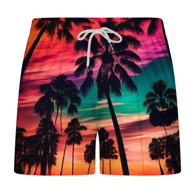 KIHOUT Men's Athletic Beach Shorts Mesh Hawaiian Print Summer Beach Lightweight Drawstring Quick Dry Shorts