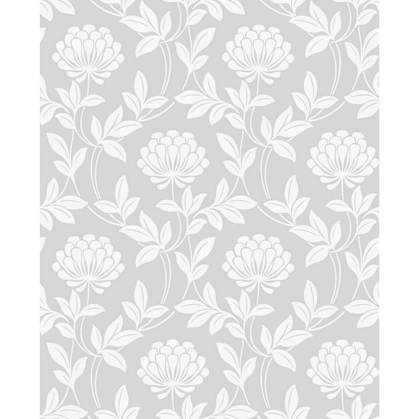 Brewster 2810 Advantage Ogilvy Silver Floral Wallpaper Silver Walmart Com Walmart Com