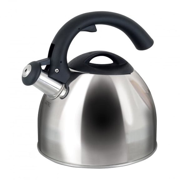 Mr Coffee Steamline 2 Quart Whistling Stainless Steel Tea Kettle with Black Handle