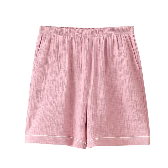 AherBiu Shorts for Women Elastic Waist Wide Leg Ssolid Color Comfy Lightweight Homewear Sleepwear with Pockets