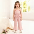 thumbnail image 2 of TOWED22 Toddler Baby Girl Clothes Sleeveless Tie-Up Ruffle Tops Linen Pants Set Infant Summer Outfits(Pink,2-3 Y), 2 of 9