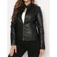 thumbnail image 5 of Women's Faux Leather Jacket, Stand Collar Moto Biker PU Coat for Women, Slim Fit Zippered Outwear for Casual Fall Winter Fashion, 5 of 8